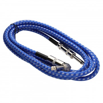 6.35mm Right Angle Mono Braided Instrument Cable Blue & White Guitar Lead 3m