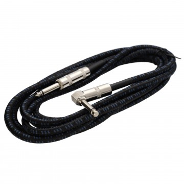 6.35mm Right Angle Mono Braided Instrument Cable Black & Blue Guitar Lead 3m
