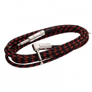 6.35mm Right Angle Mono Braided Instrument Cable Black & Red Guitar Lead 3m