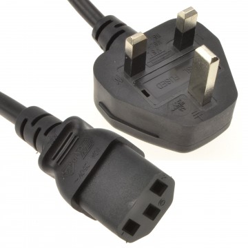 Power Cord UK Plug to IEC Cable 10A 1.0mm2 (PC Mains Lead) C13  1.5m