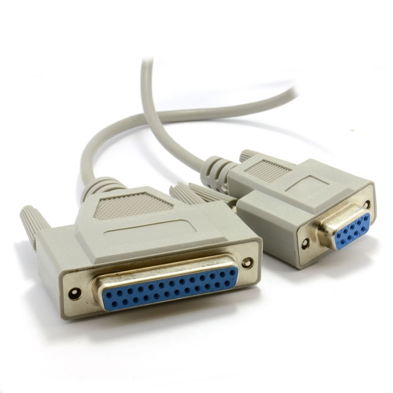 D9 Serial Female Socket to D25 Female NULL Printer Cable 2m