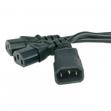 IEC Mains Splitter Cable C14 Plug to 2 x C13 Socket Y Lead 2.5m (1.5m+1m)