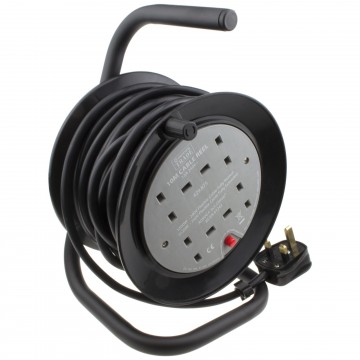 4 Gang Way 13A Mini Cable Mains Power Extension Reel Long Trailing Lead 10m
