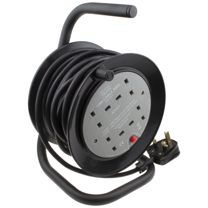 4 Gang Way 13A Mini Cable Mains Power Extension Reel Long Trailing