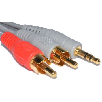 HQ 3.5mm Stereo Jack to 2 Phono Plugs Lead Gold Grey Cable 2.5m