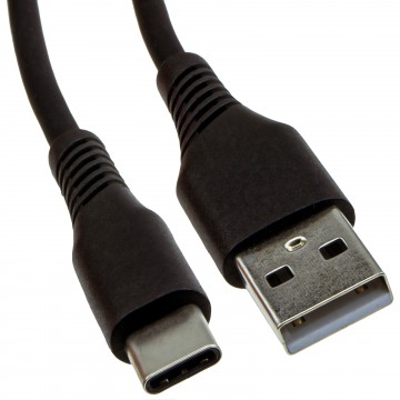 Super Soft Rubber USB-C Phone Charger Cable 24AWG Lead 1.2m Black