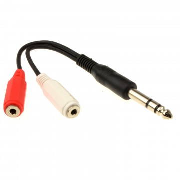 6.35mm Stereo Jack Plug to 2x 3.5mm Stereo Sockets Adapter Cable 15cm