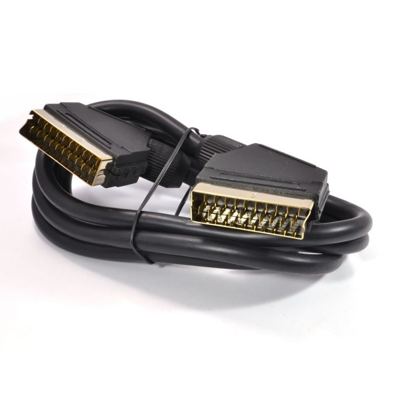 Scart Cable 21 pins connected Black Lead Gold Connectors 1.5m Scart Cable 21 pins connected Black Lead Gold Connectors 1.5m