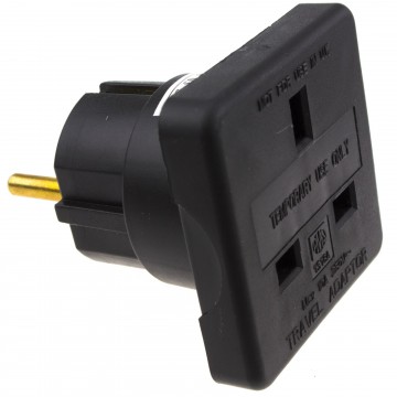 Travel Adapter UK Main Plug To Euro 2 Pin Plug Changer Europe BLACK