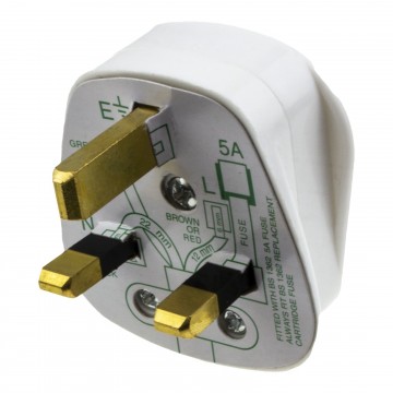 Rewireable 3 Pin UK Mains Plug Fitted with 5A Amp Fuse White