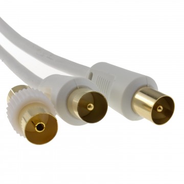 RF TV Freeview Plug to Plug White Aerial Lead Cable with Coupler   1m