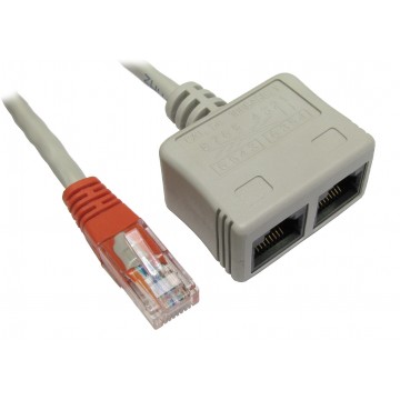 Cable Economiser Plug Twin Sockets (2x Voice) RJ45 CAT5E Adapter