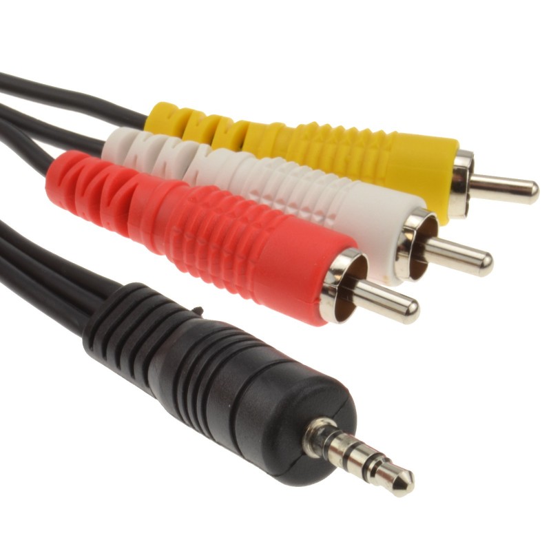 3.5mm 4 Pole Jack Plug to 3 x RCA Phono Composite & Audio Cable 2m