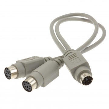 PS2 Splitter 6 pin Mini Din Male Plug to 2 x Female Sockets Cable 30cm