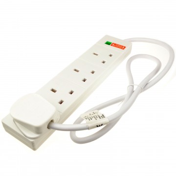 Surge Protected 4 Gang Way Mains Extension Socket UK 13A White  1m