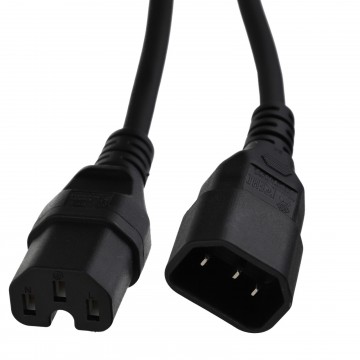 Power Extension Cable IEC Male to Female UPS Lead C14 to C15   1m