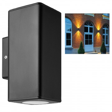Outdoor Up & Down Light Wall-Mounted GU10 IP44 Garden Square Lamp Black