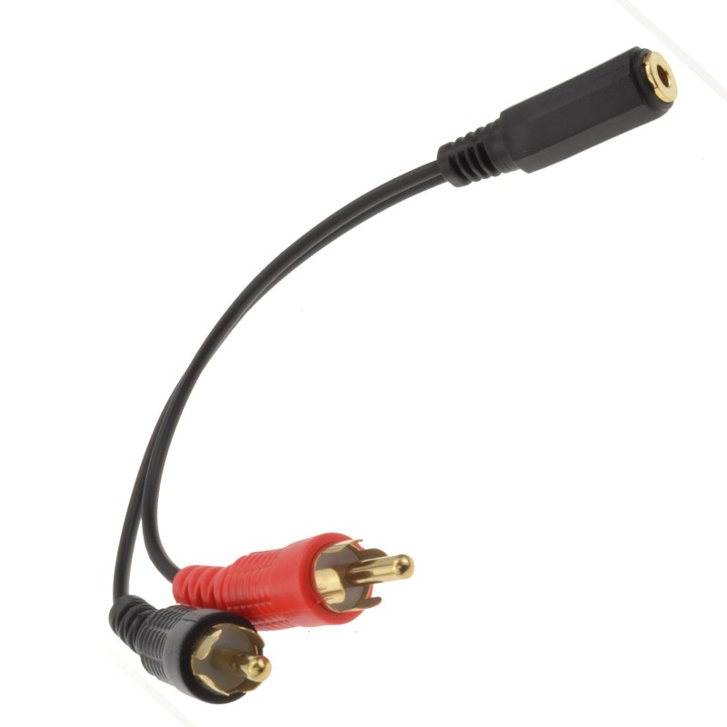 Gold 3.5mm Stereo Jack Socket to 2 Phono RCA Plugs Adapter Cable