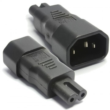 IEC C14 Male Pins to Figure of 8 Eight Male C7 Plug Adapter Black