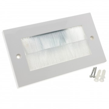 WHITE BRUSH Faceplate for Cable Exit/Wall Outlet UK Double Gang White