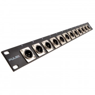 XLR/Mic 19 inch Flight Case/Network Cab Rack Panel 12 Male Connectors