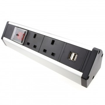 Desktop Bench Table Mountable PDU 2 x UK Sockets & 2 x USB Power Pod Switched