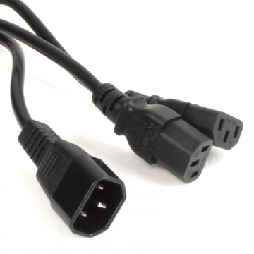 IEC Mains Splitter Cable C14 Plug to 2 x C13 Socket Y Lead 2.5m (2m+0.5m)