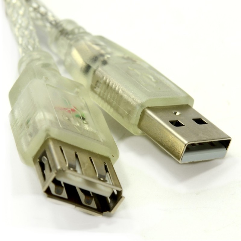 CLEAR USB 2.0 Extension Cable A to A Female Lead 24AWG Ferrite 5m