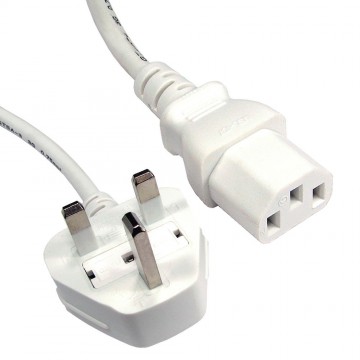 Power Cord UK Plug to IEC Cable C13 Lead 1.8m 6ft in White