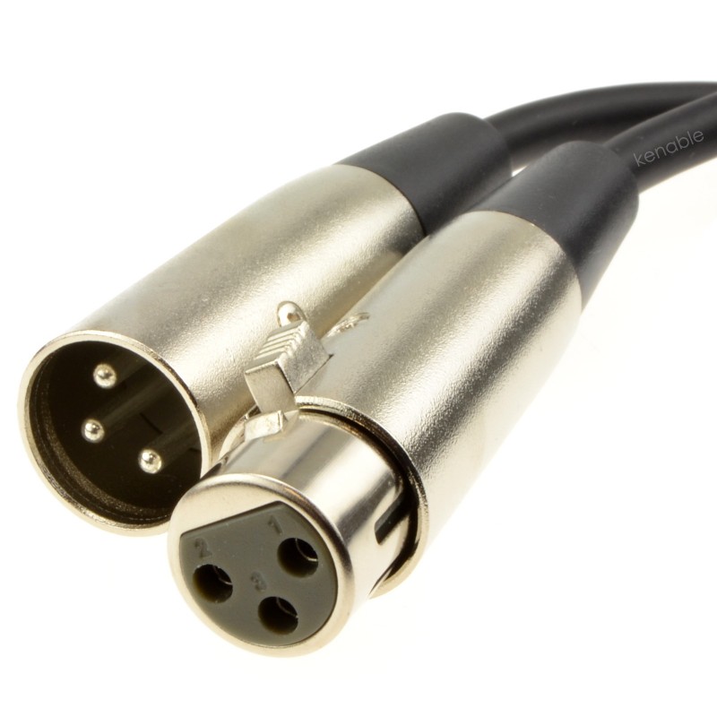 Nickel XLR Male Plug To XLR Female Socket Black Cable Lead 20m