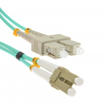 OM3 Aqua Fibre Optic LC SC Duplex MM 50 125 Patch LSZH Cable  1m