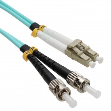 OM3 Aqua Fibre Optic ST LC Duplex MM 50 125 Patch LSZH Cable   2m