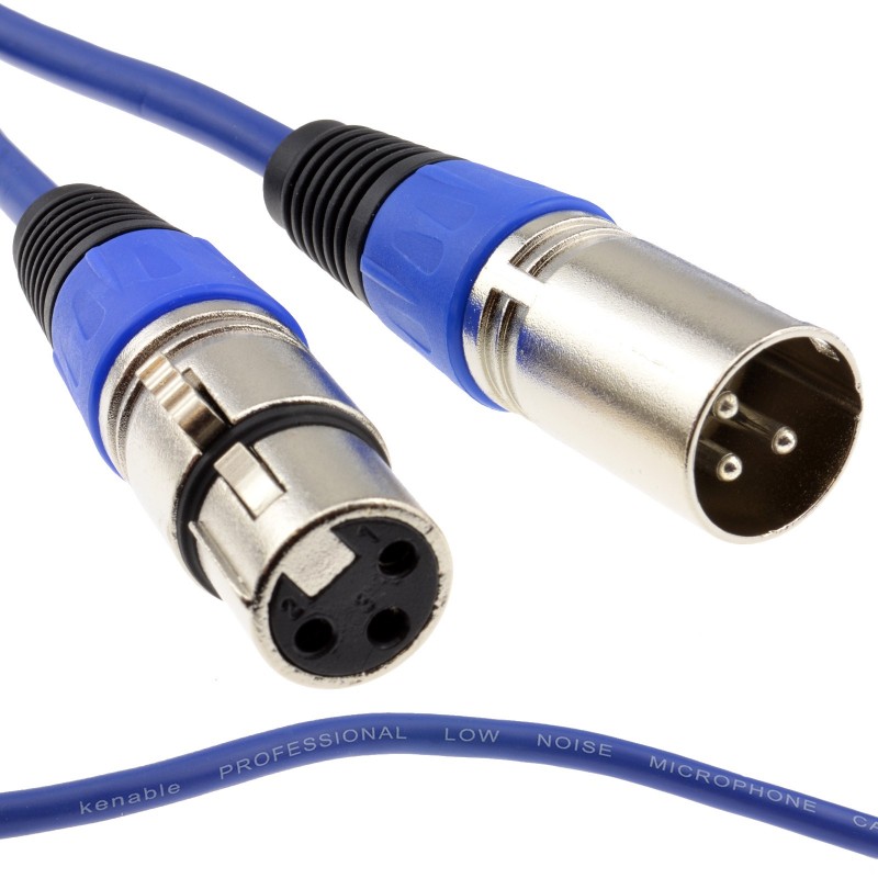 XLR 3 pin Microphone Lead Male to Female Audio Cable BLUE  0.3m 30cm