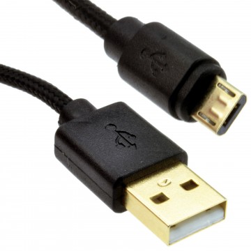 BRAIDED GOLD USB 2.0 A To MICRO B FAST CHARGER Cable 24AWG 0.15m BLACK