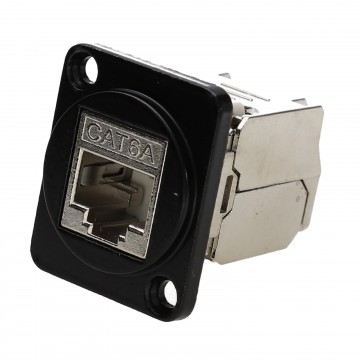 Brushed Aluminium Black Cat 6a IDC Wall Faceplate D-Series Chasis Mount Insert