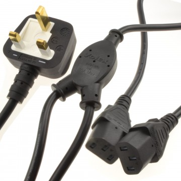 Power Cord UK Plug to 2 x C13 IEC Dual Kettle Lead Splitter Cable 2m