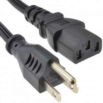 Power Cord - US 3 Pin Plug to C13 IEC Mains Lead Cable 2m