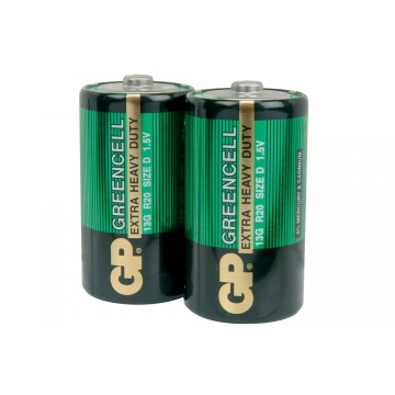 GP Greencell Heavy Duty Zinc Chloride Low Drain D LR20 Battery [2 Pack]