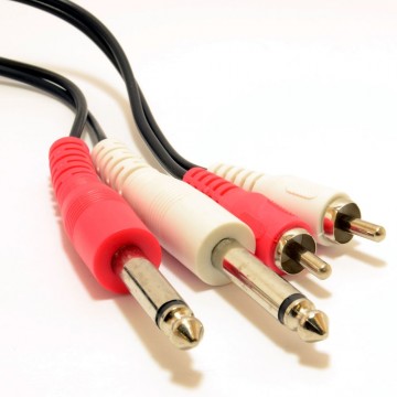 Twin 6.35mm MONO Jack Plugs to RCA Phono Plugs OFC Audio Cable 3m