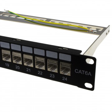24 Port RJ45 CAT6A SHIELDED Through Keystone Coupler Patch Panel with Back Bar