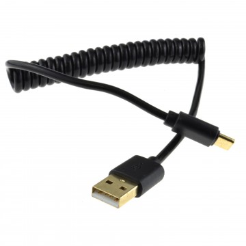 Coiled Shielded USB 3.1 Type C Data 22 AWG Cable BLACK 1m GOLD