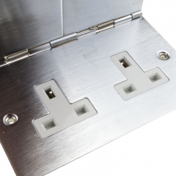 13A Hinged Double Gang Mains Power 240V Outlet Socket Brushed Stainless Steel