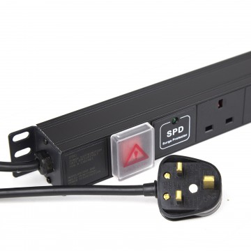 PDU UK Sockets 12 Way with  UK Plug Power Distribution Unit Vertical SURGED 1.8m