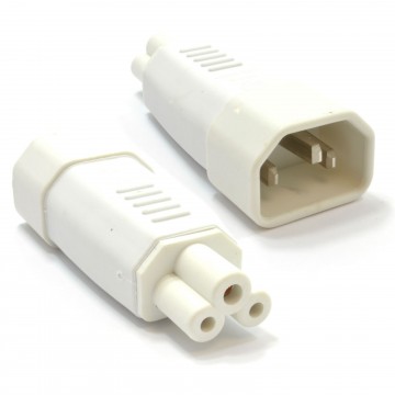 3 Pin IEC Socket C14 to Cloverleaf Plug C5 Adapter Up To 250v WHITE