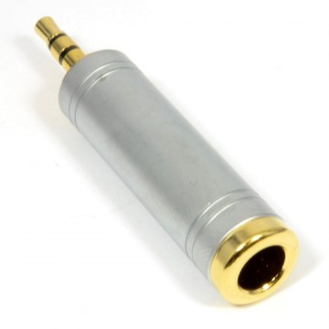 6.35mm Stereo Socket to 3.5mm Stereo Male Jack Pearl Chrome Adapter