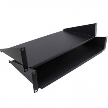 [Twin Pack] Fixed Cantilever Shelf 2U 250mm Deep Black 19 inch Data Cabinet Rack