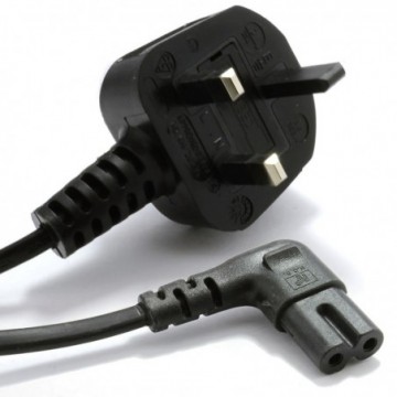 Power Cord UK Plug to Right Angle Figure 8 Fig of 8 Lead Cable C7   0.5m