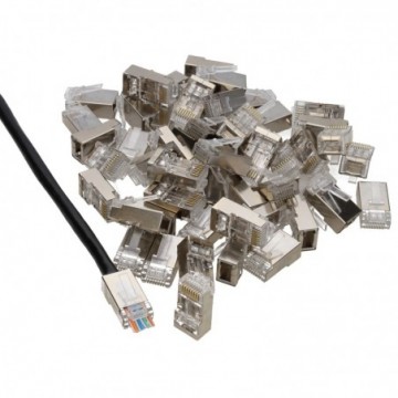 Pass Through Shielded RJ45 Plugs Crimps for Cat5e/Cat6 Ethernet Cable  [50 Pack]