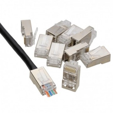 Pass Through Shielded RJ45 Plugs Crimps for Cat5e/Cat6 Ethernet Cable  [10 Pack]