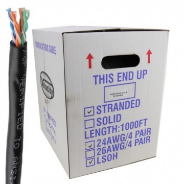 Stranded Cat6 GIGABIT UTP Low Smoke LSZH Network Ethernet Cable Black 305m